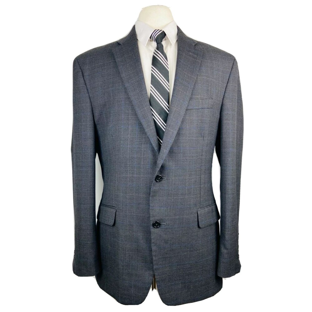 JOS A BANK MENS 42L GRAY CHECK SOFT 100% WOOL BLAZER SPORT COAT SUIT JACKET